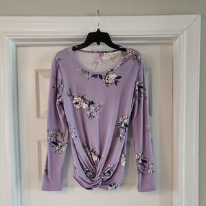 Alya Purple Long Sleeve Tie Front Blouse